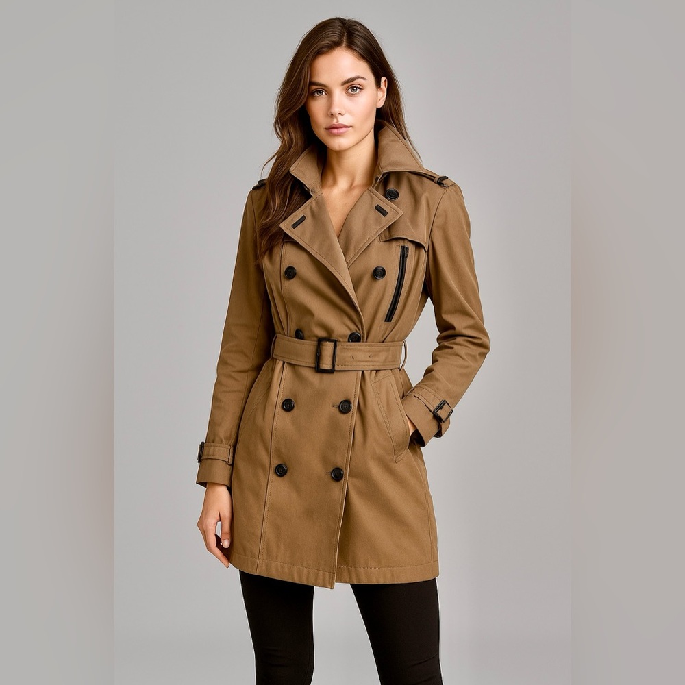 HUGO BOSS Tan Double-Breasted Trench Coat Large